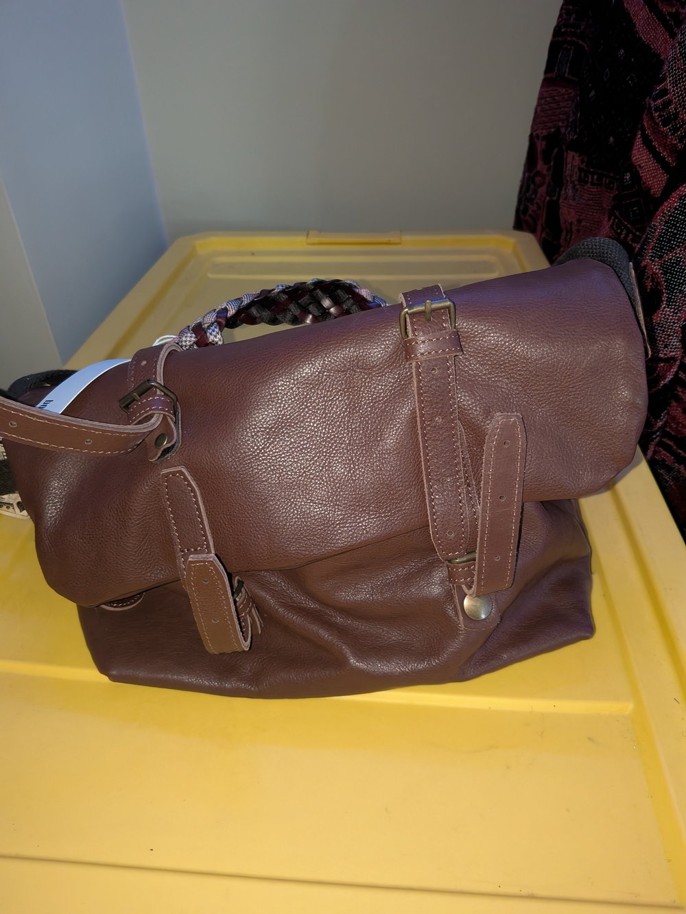 Bonfanti Leather brown Messenger Bag Crossbody Shoulder Bag Braided Handle